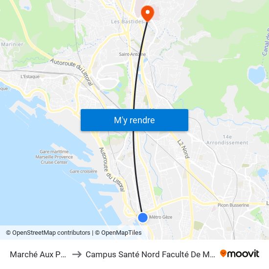 Marché Aux Puces to Campus Santé Nord Faculté De Médecine map