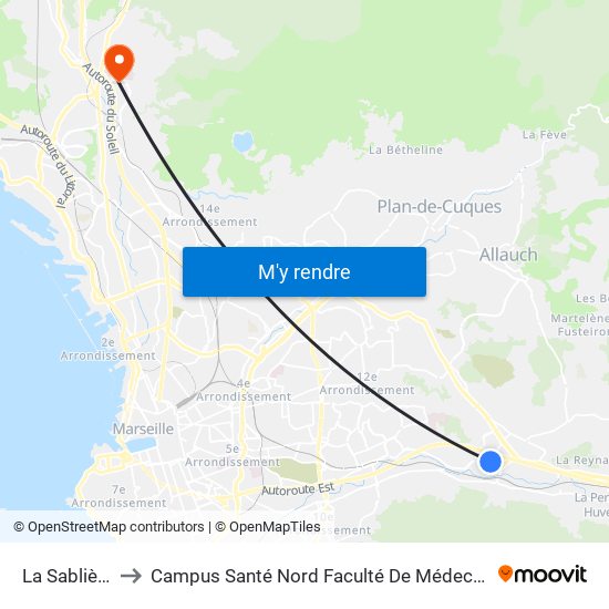 La Sablière to Campus Santé Nord Faculté De Médecine map