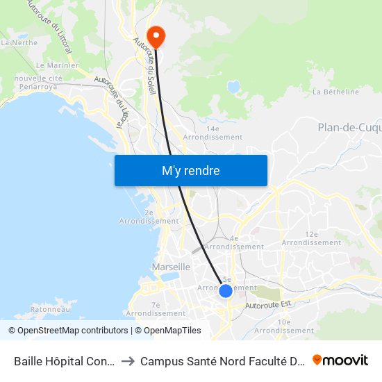 Baille Hôpital Conception to Campus Santé Nord Faculté De Médecine map