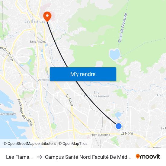 Les Flamants to Campus Santé Nord Faculté De Médecine map