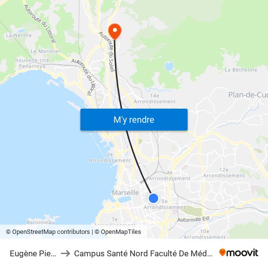 Eugène Pierre to Campus Santé Nord Faculté De Médecine map