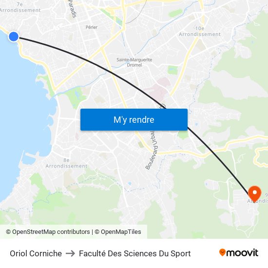 Oriol Corniche to Faculté Des Sciences Du Sport map