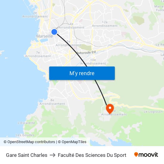 Gare Saint Charles to Faculté Des Sciences Du Sport map