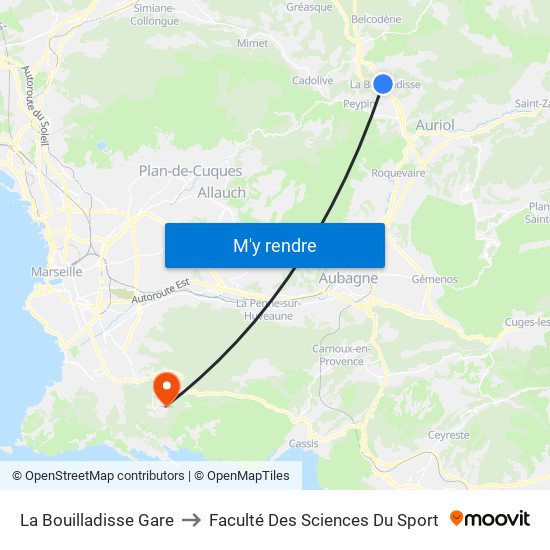 La Bouilladisse Gare to Faculté Des Sciences Du Sport map