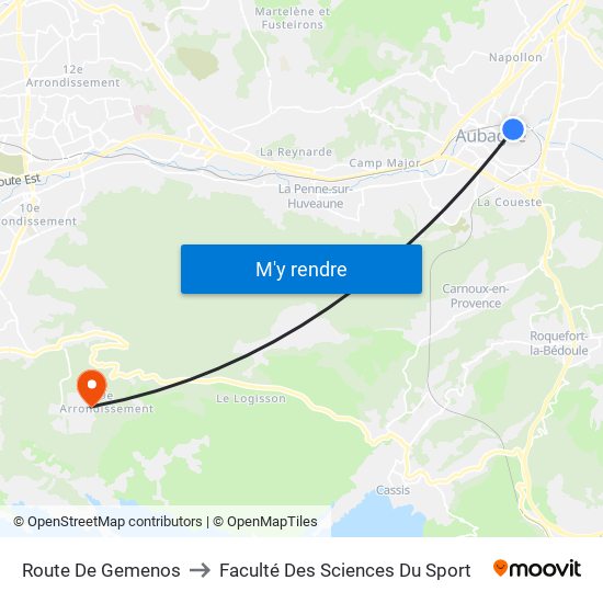 Route De Gemenos to Faculté Des Sciences Du Sport map