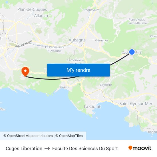 Cuges Libération to Faculté Des Sciences Du Sport map
