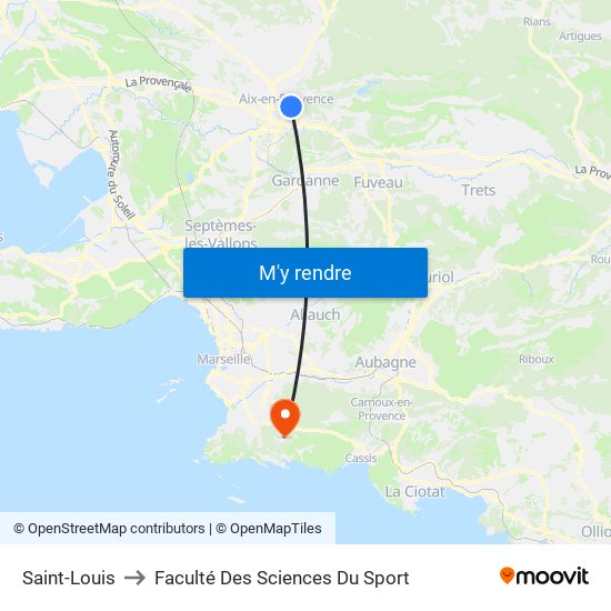 Saint-Louis to Faculté Des Sciences Du Sport map