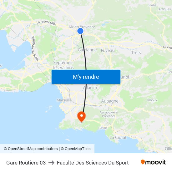 Gare Routière 03 to Faculté Des Sciences Du Sport map