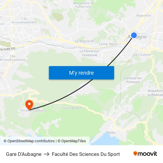 Gare D'Aubagne to Faculté Des Sciences Du Sport map