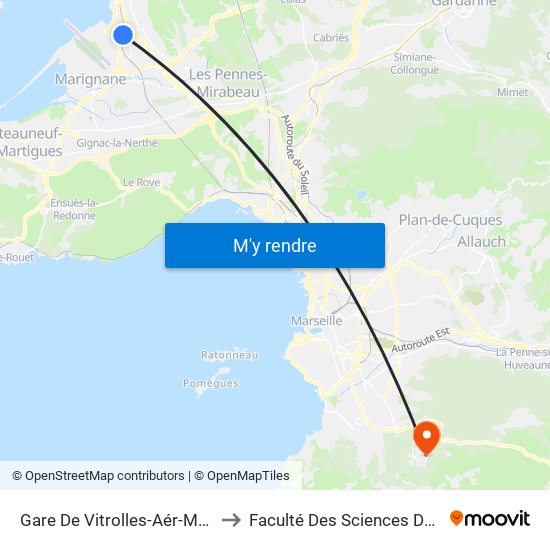 Gare De Vitrolles-Aér-Marseille to Faculté Des Sciences Du Sport map