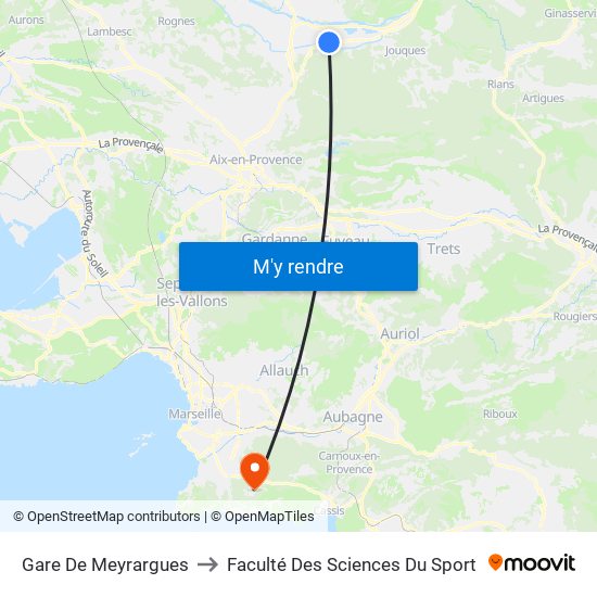 Gare De Meyrargues to Faculté Des Sciences Du Sport map