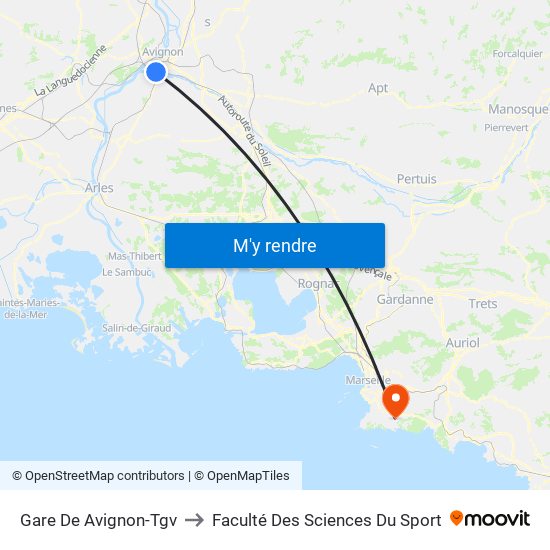 Gare De Avignon-Tgv to Faculté Des Sciences Du Sport map