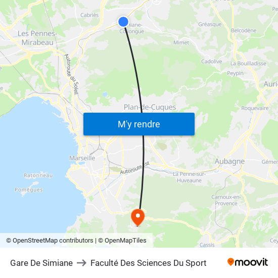 Gare De Simiane to Faculté Des Sciences Du Sport map