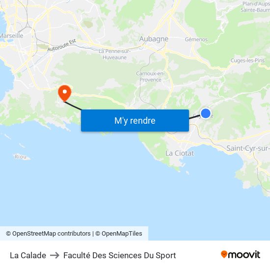 La Calade to Faculté Des Sciences Du Sport map