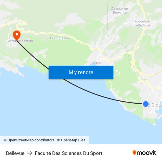 Bellevue to Faculté Des Sciences Du Sport map