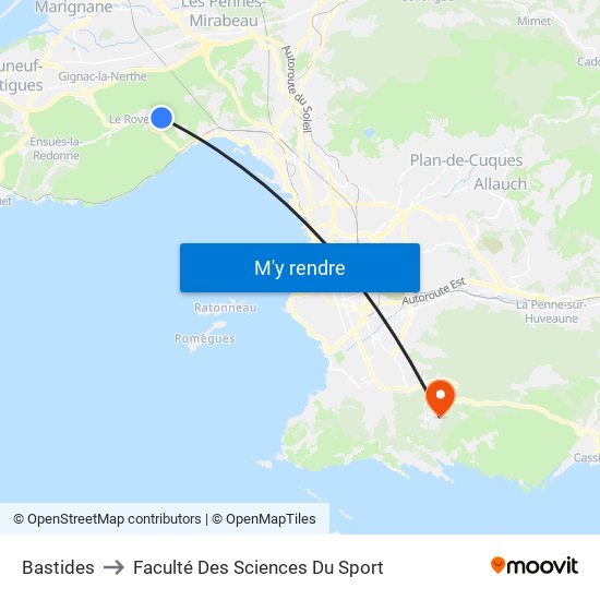 Bastides to Faculté Des Sciences Du Sport map