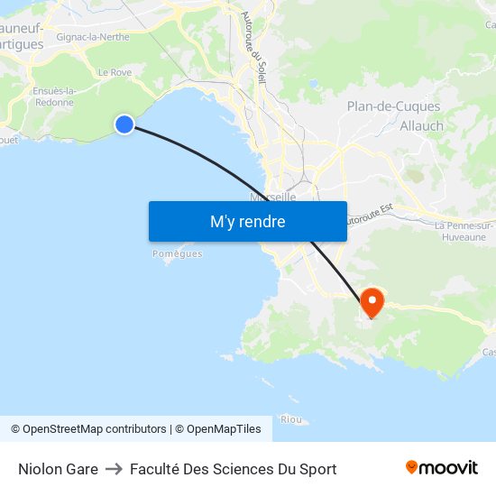 Niolon Gare to Faculté Des Sciences Du Sport map