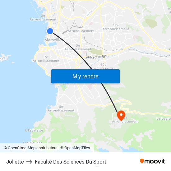 Joliette to Faculté Des Sciences Du Sport map