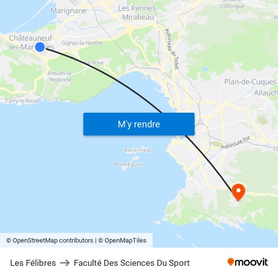 Les Félibres to Faculté Des Sciences Du Sport map