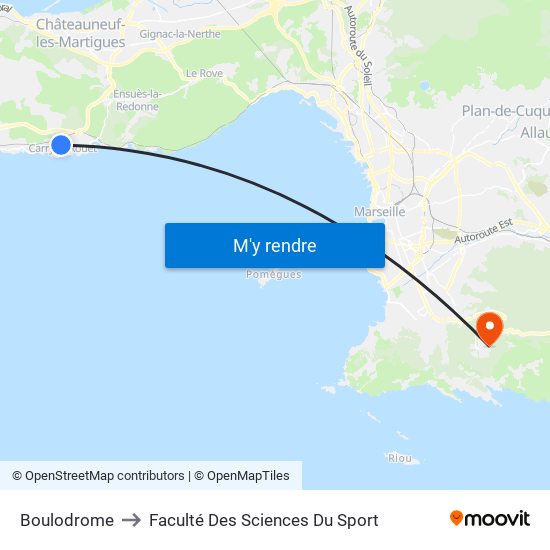 Boulodrome to Faculté Des Sciences Du Sport map