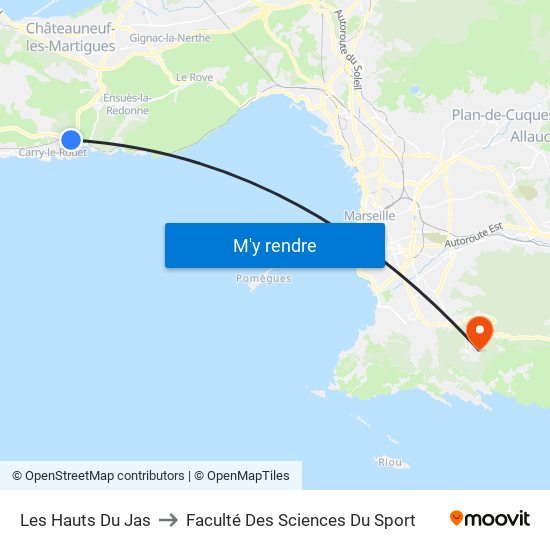 Les Hauts Du Jas to Faculté Des Sciences Du Sport map