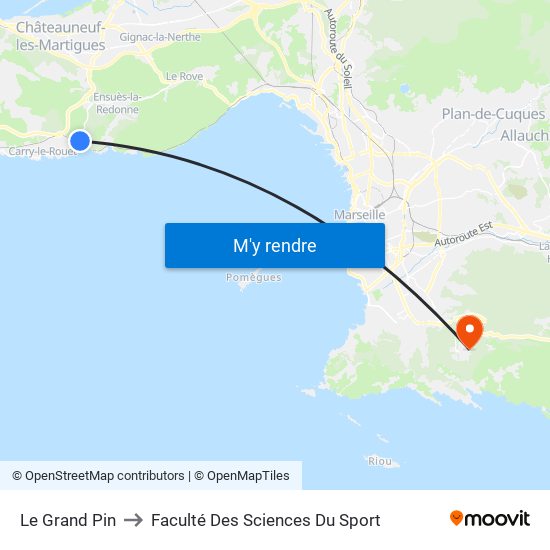 Le Grand Pin to Faculté Des Sciences Du Sport map