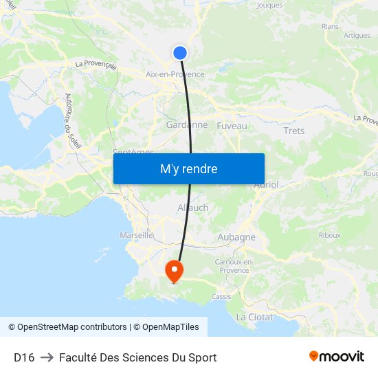 D16 to Faculté Des Sciences Du Sport map