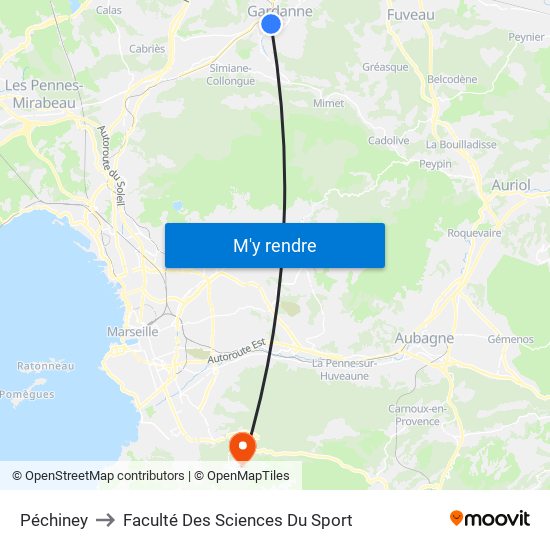 Péchiney to Faculté Des Sciences Du Sport map