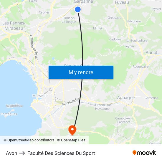 Avon to Faculté Des Sciences Du Sport map