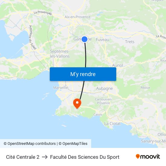 Cité Centrale 2 to Faculté Des Sciences Du Sport map