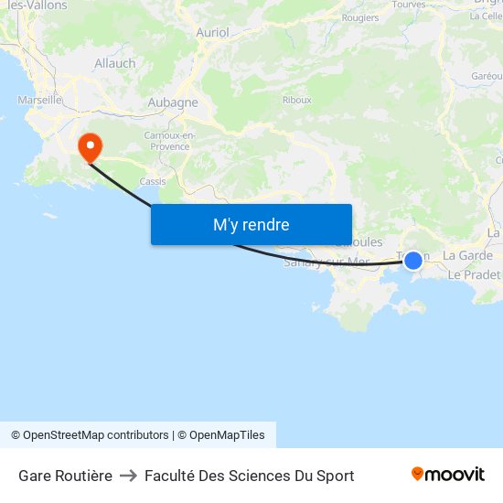 Gare Routière to Faculté Des Sciences Du Sport map