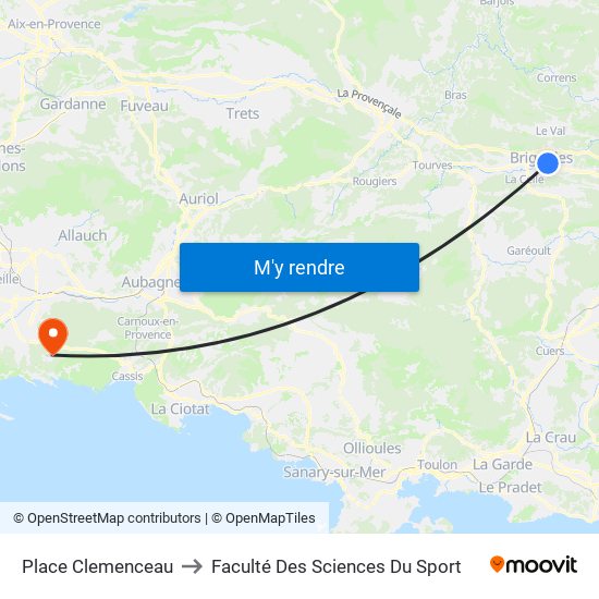 Place Clemenceau to Faculté Des Sciences Du Sport map