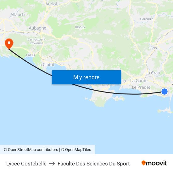 Lycee Costebelle to Faculté Des Sciences Du Sport map