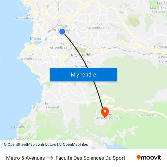 Métro 5 Avenues to Faculté Des Sciences Du Sport map