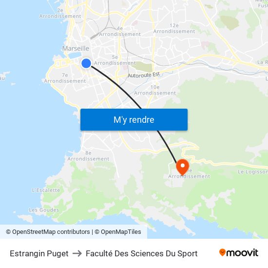 Estrangin Puget to Faculté Des Sciences Du Sport map