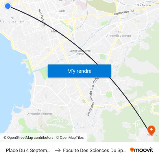 Place Du 4 Septembre to Faculté Des Sciences Du Sport map
