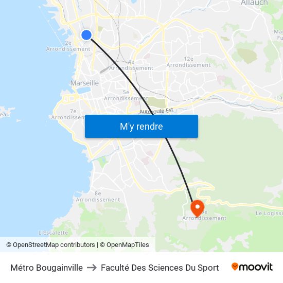 Métro Bougainville to Faculté Des Sciences Du Sport map