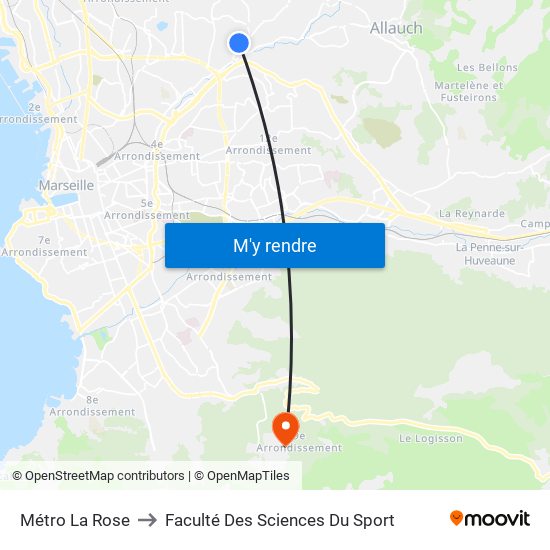 Métro La Rose to Faculté Des Sciences Du Sport map