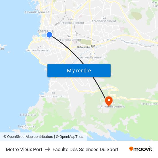 Métro Vieux Port to Faculté Des Sciences Du Sport map