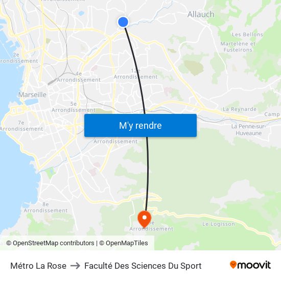 Métro La Rose to Faculté Des Sciences Du Sport map