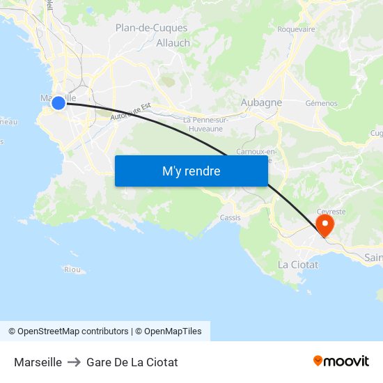 Marseille to Gare De La Ciotat map