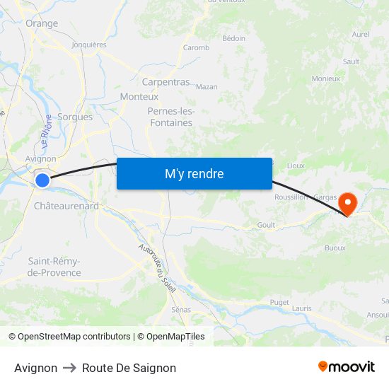 Avignon to Route De Saignon map
