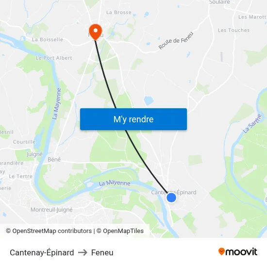 Cantenay-Épinard to Feneu map