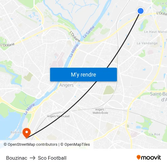 Bouzinac to Sco Football map