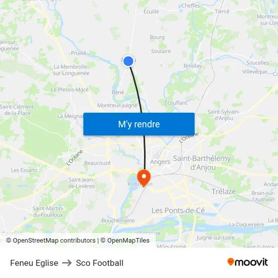 Feneu Eglise to Sco Football map
