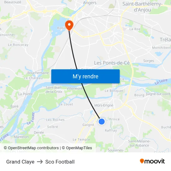 Grand Claye to Sco Football map