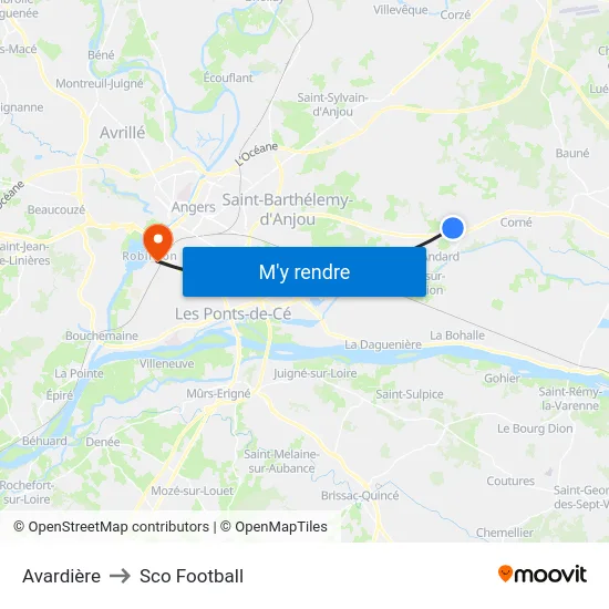 Avardière to Sco Football map