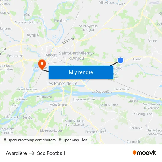 Avardière to Sco Football map