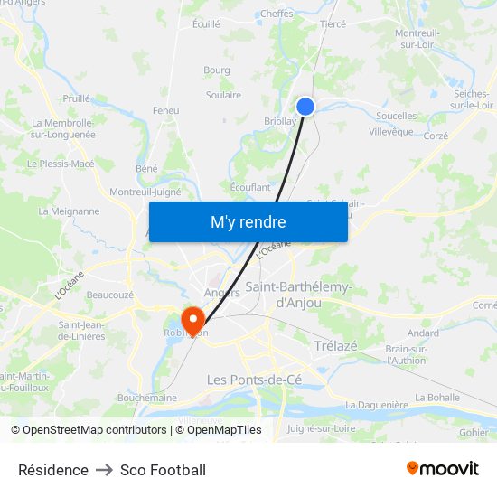 Résidence to Sco Football map