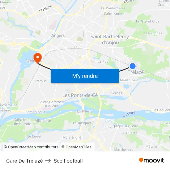 Gare De Trélazé to Sco Football map